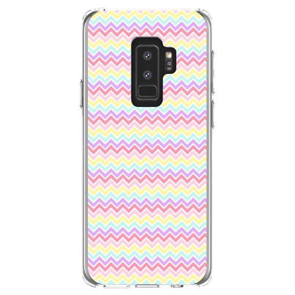 DistinctInk Clear Shockproof Hybrid Case for Samsung Galaxy S9  PLUS (6.2" Screen) - TPU Bumper, Acrylic Back, Tempered Glass Screen Protector - Rainbow Stripes Pattern