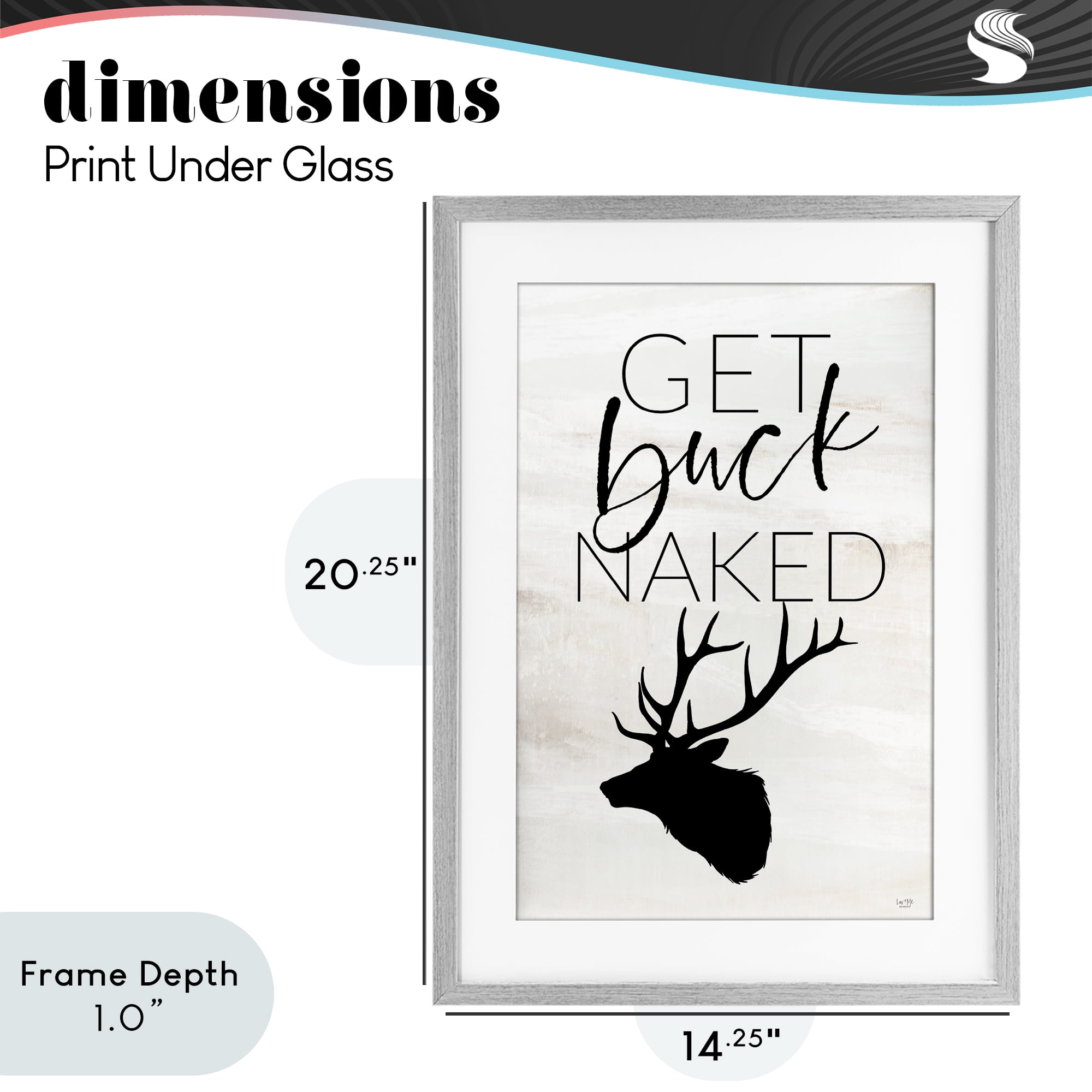 Stupell Industries Get Buck Naked Gray Framed Print Under Glass, design by Lux + Me Designs