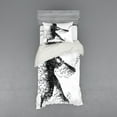 thumbnail image 1 of Black and White Duvet Cover Set, Abstract Illustration of a Baseball Player Posing Grunge, Bedding Set with Shams and Fitted Sheet, 3 Sizes, by Ambesonne, 1 of 3