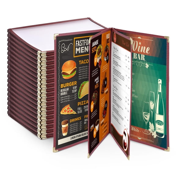WeChef 20 pack 8.5"x11" Restaurant Menu Book Covers 4 Page 8 View Book Style for Cafe Hotel Bar Burgundy