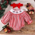 thumbnail image 2 of FYEGRE Girls Long Sleeve Christmas Cartoon Embroidered Pullover Romper Bodysuit with Headband Outfit Set Red 6-12 Months, 2 of 7