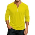 thumbnail image 2 of Resicozy 3/4 Sleeve Shirt Men Button Henley Fashion Baseball T-Shirts 2025 Fall Casual Sport Solid Color Athletic Tee Top Yellow M, 2 of 8