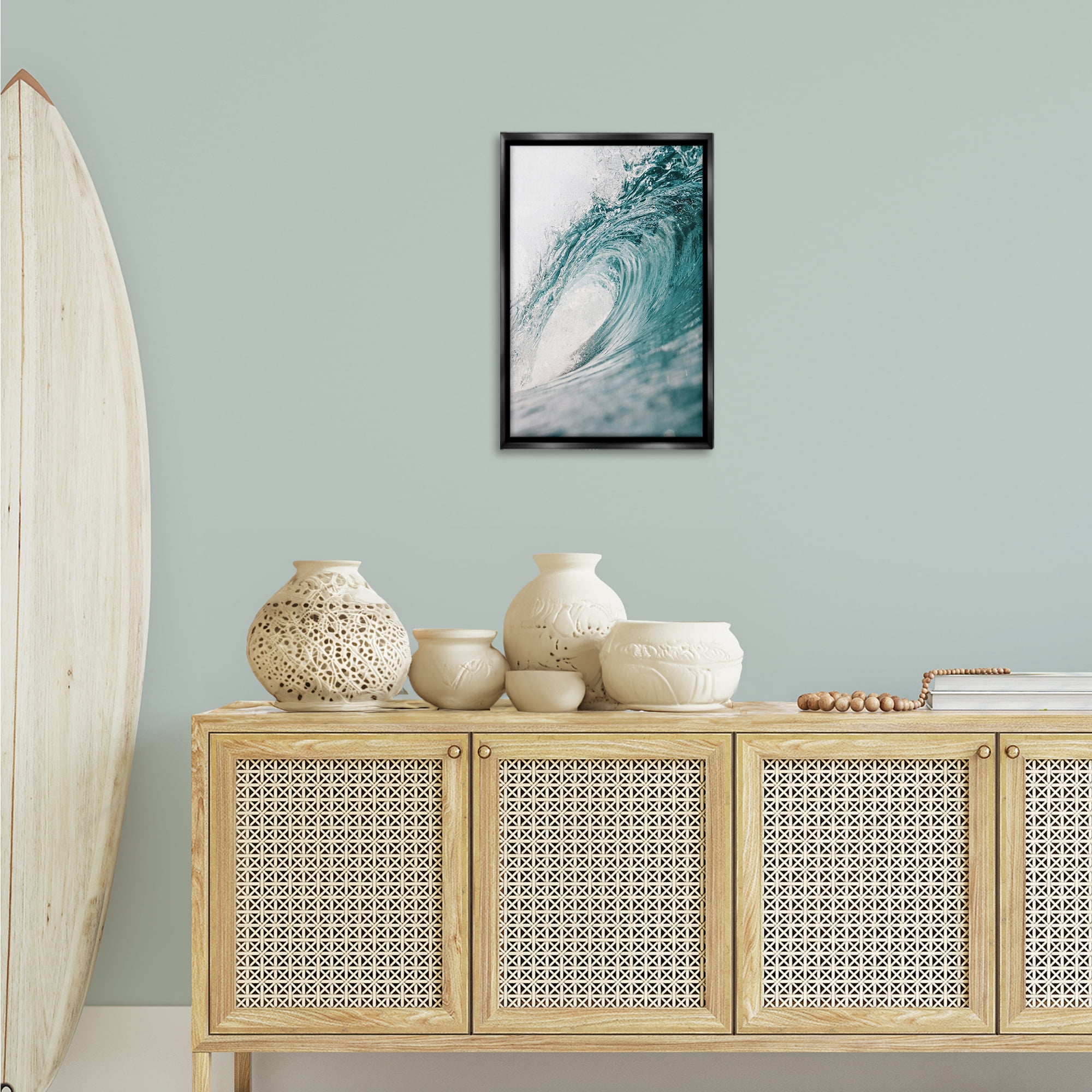 Stupell Industries Rolling Surf Waves Nautical & Beach Photography Black Floater Framed Canvas Art Print Wall Art, 17 x 25