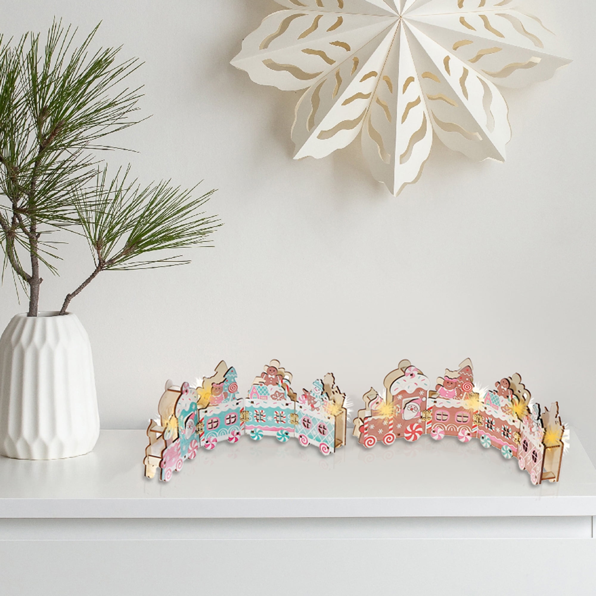 Led Wooden Gingerbread Train Stand (Asstd) - Set of 2