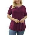 thumbnail image 2 of Traleubie Women's Short Sleeve Tunic Tops Lace Crochet Trim Pleated Tops Shirts of Female m-4x, 2 of 5