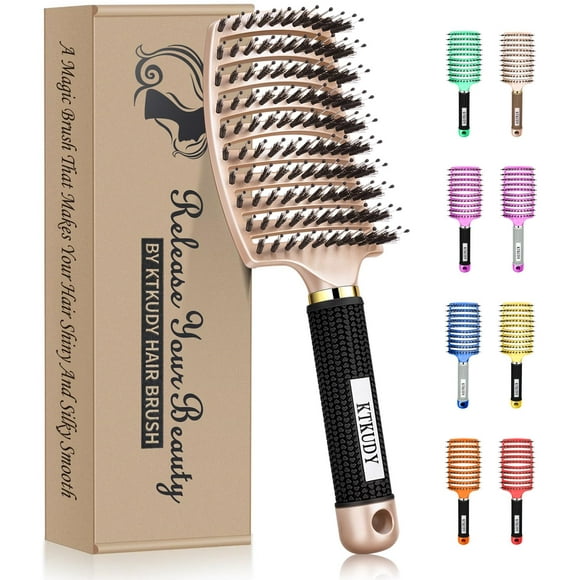 KTKUDY Detangling Brush Getting Knots Out without Pain - Boar Bristles Hair Brush Make Hair Shiny & Healthier Vented Detangler Brush for Women Men Kids Wet and Dry Hair