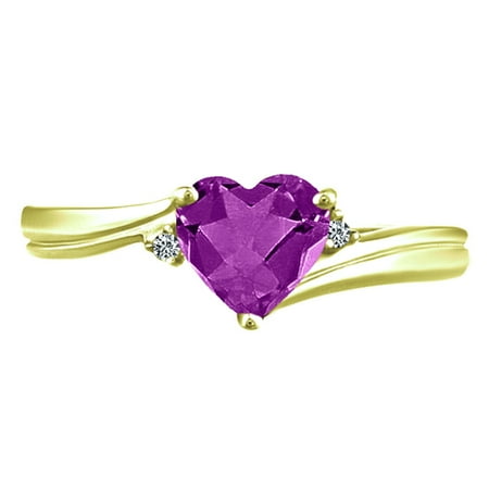 - 1.06 tcw Heart Cut Amethyst & Round Cut Diamond 3 stone Ring 10k Yellow Gold
