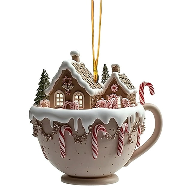 Decorative Mini Coffee House Ornament Green Plant Christmas Holiday Decor