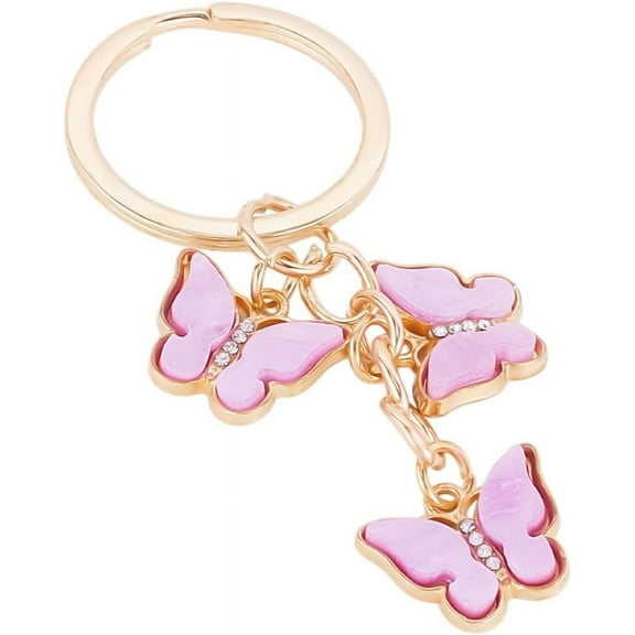 3Pcs Pink Butterfly Key Chain Butterflies Keychains Bulk Golden Metal Zinc Alloy Enamel Bling Animal Charms Keyring Keychain for Keys Purse Bag Backpack Handbag Women Accessories for diy
