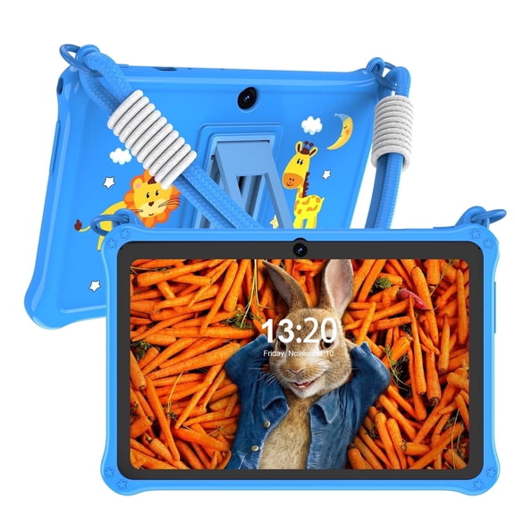 Kids Tablet 7 inch 32GB WiFi Android 13 Tablet For Kids| Bluetooth | Parental Control | Pre-Installed Learning Tablet Apps for Toddlers Children | with Lanyard Scratchproof Case(Blue)