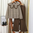 thumbnail image 2 of Zanarzt Clothing Sets Girls Clothes Spring Long Sleeve Stripe Sweatshirt Flared Pants 2PCS Set Little Girl Outfits Brown,8-9 Years, 2 of 4