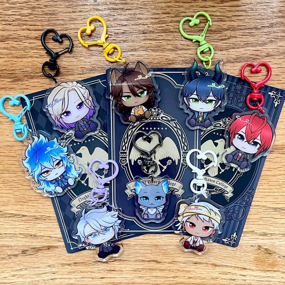Twisted Wonderland Keychains 1.5 - 2 inch Clear Double Sided Acrylic Colorful Heart Clasps (1 keychain)