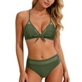 thumbnail image 2 of PWPSG Mesh Panel Bikini Two Piece Swimsuit with Bow Front Detail Ruched High Waist Bottom Green XL, 2 of 6