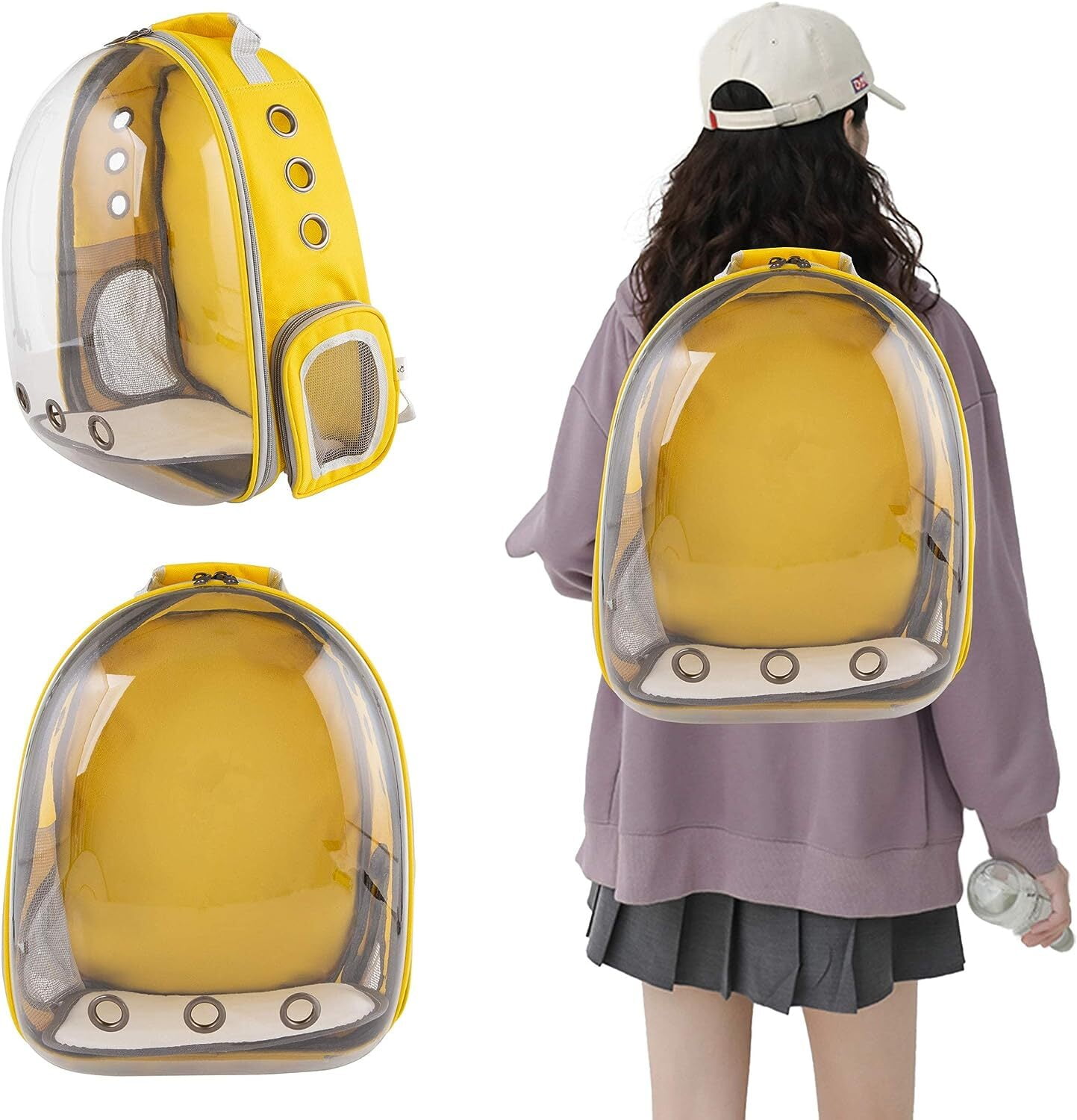 Pet Carrier, Cat/Dog Bubble Backpack, Pet Travel Bag, Small Space Pet Capsule Knapsack, Airline-Approved Ventilate Transparent Capsule Backpack for Hiking and Outdoor Use (Yellow)