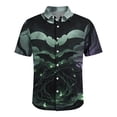 thumbnail image 4 of GrmtClth Men’s Daily Vacation Spooky Button Down Shirt Short Sleeve Gothic Forest Haunted House Pumpkin Pattern Soft Full Button Top Wine 2XL, 4 of 5