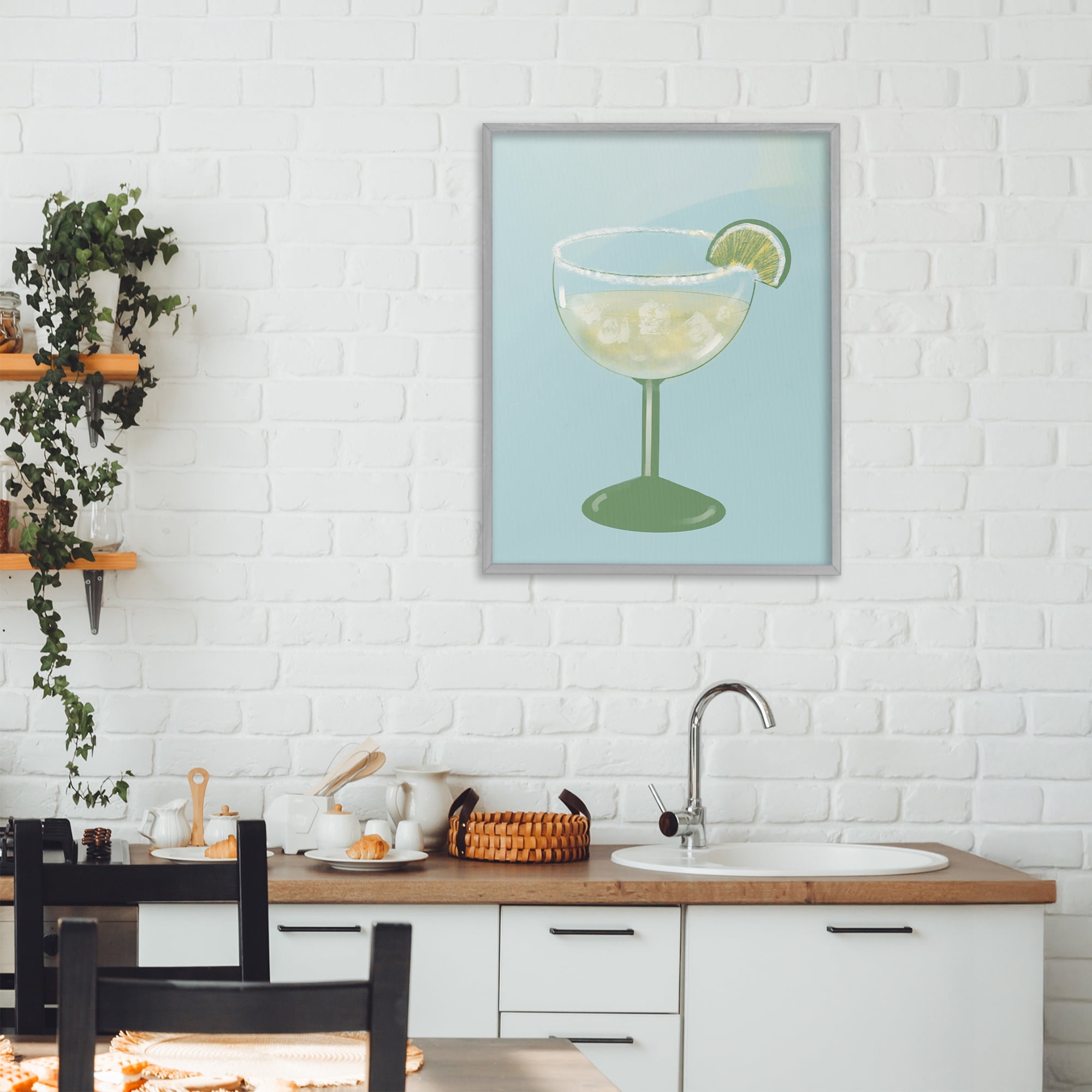 Stupell Industries Margarita Glass over Blue Gray Framed Giclee Art, design by Robin Maria