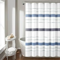 Lush Decor Chic Stripe Yarn Dyed Eco-Friendly Recycled Cotton Shower Curtain Navy Single 72X72