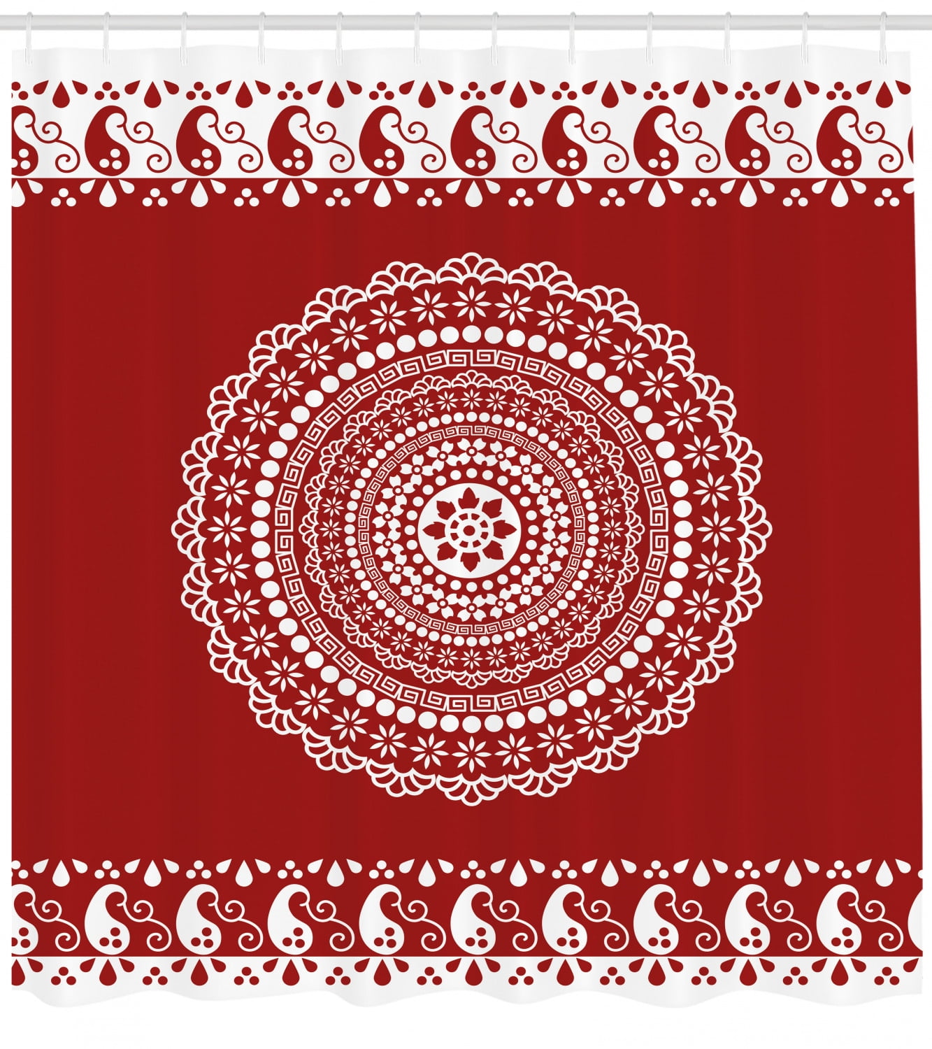 Red Mandala Shower Curtain Traditional Ethnic Asian Paisley