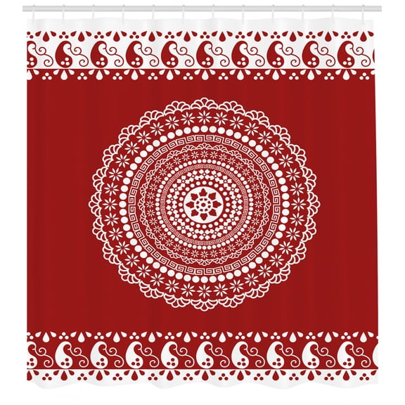 Ambesonne Mandala Shower Curtain, Paisley Side Border Design, 69"Wx70"L, Burgundy White