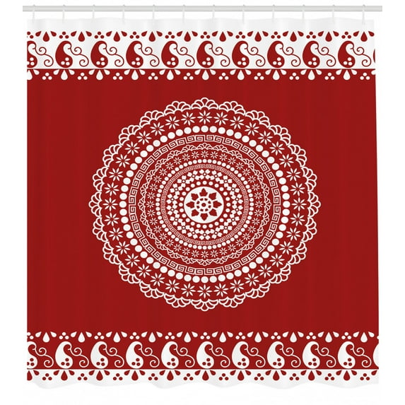 Ambesonne Mandala Shower Curtain, Paisley Side Border Design, 69"Wx70"L, Burgundy White