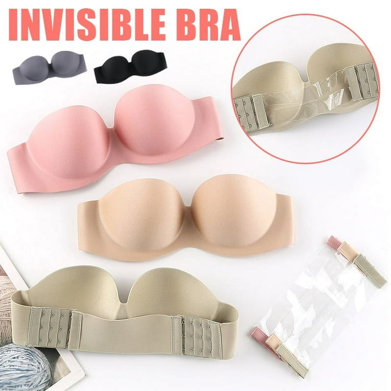 No-Wire Strapless Bra, Strapless Bras for Women Wireless Bra Without Straps  Comfortable Lightly Padded Bra Bralette Backless Breasts Padded Gray E 