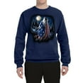 thumbnail image 2 of Wild Bobby, American Flag Howling Wolf Animal Lover Unisex Crewneck Graphic Sweatshirt, Navy, 3XL, 2 of 3