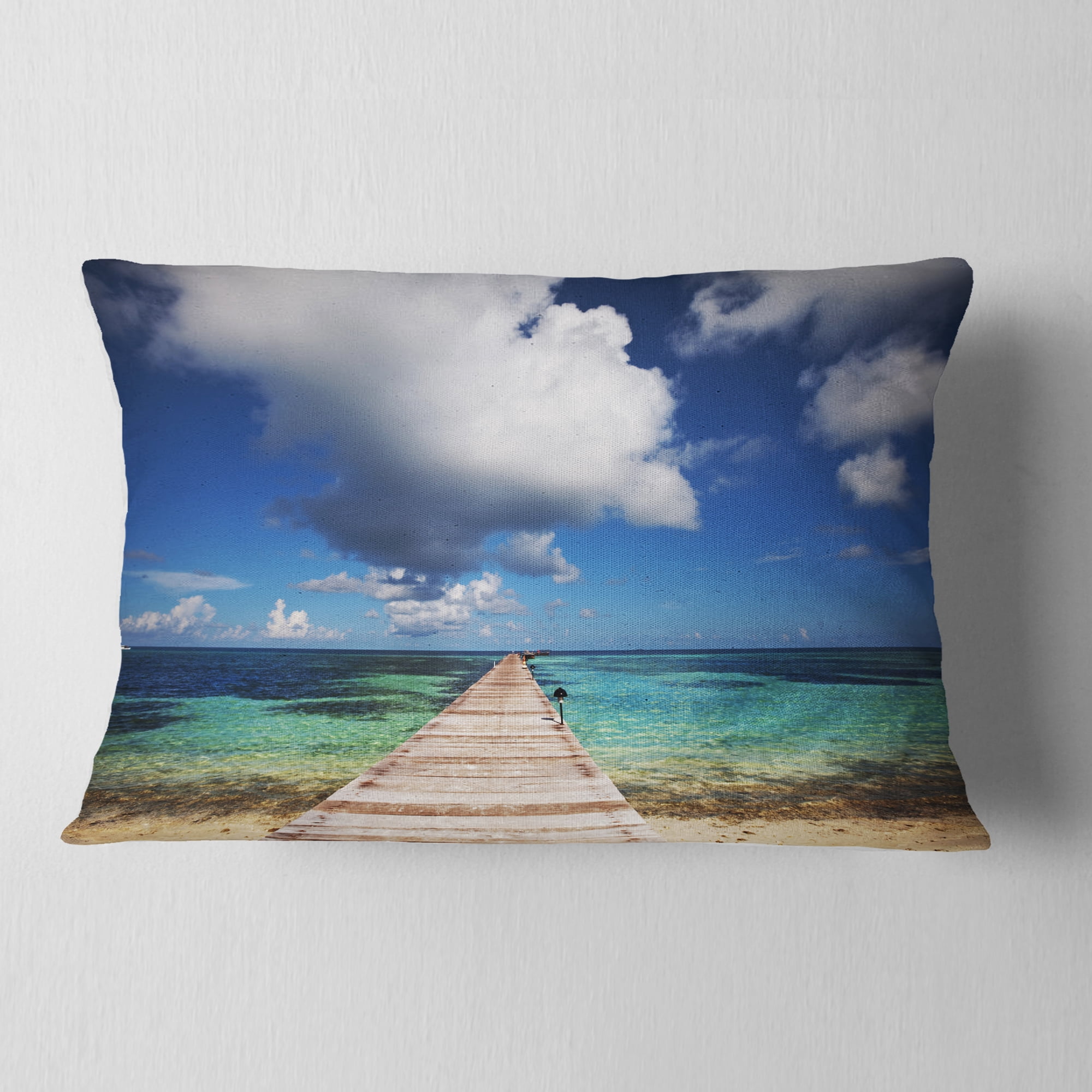 Designart 12" x 20" Blue Polyester Throw Pillow