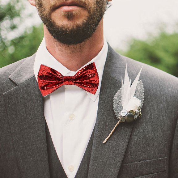 KONTONTY 2Pcs Red Sequin Bow Ties Adjustable for Cocktail Parties and Wedding Celebrations