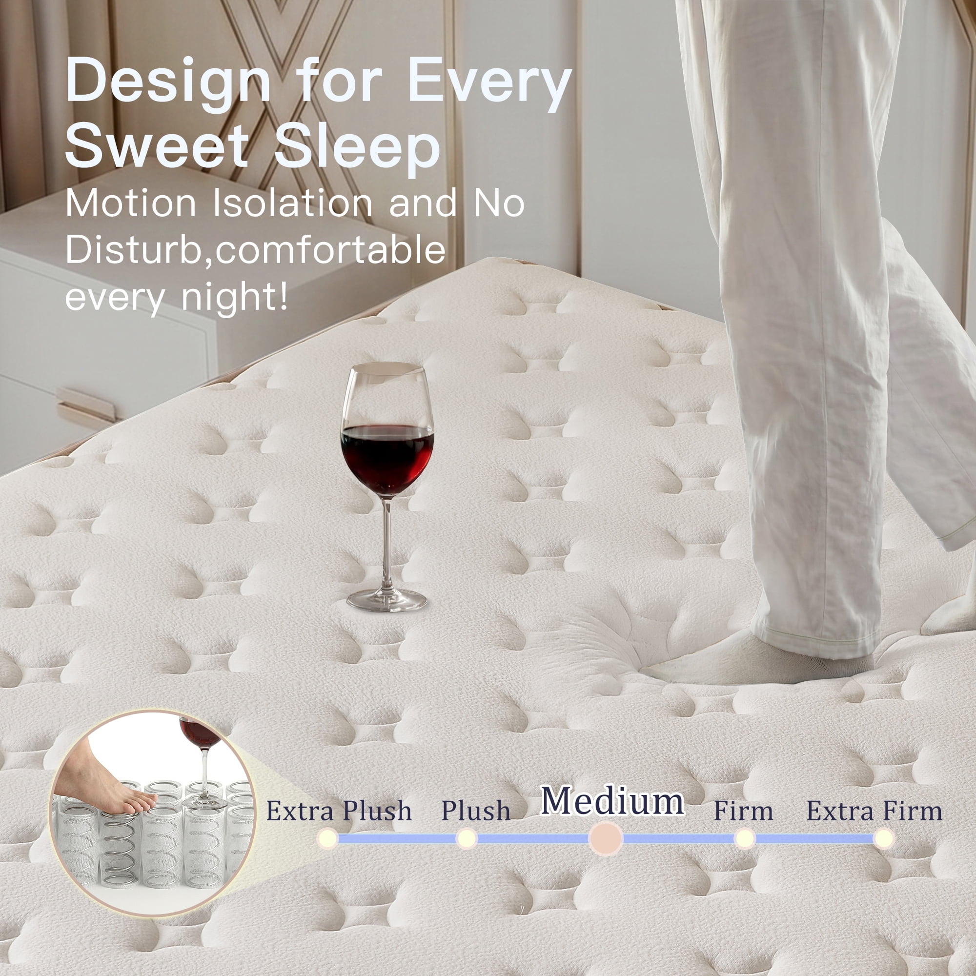 Zoopower 16" King Size Mattress, Medium Firm Pocket Spring Hybrid Mattress in a Box,Edge Support,CertiPUR-US Certified