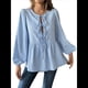 thumbnail image 1 of Blusa Holgada con Cuello en V y Mangas Abullonadas con Cordones para Mujer, Estilo Y2K, Ropa de Verano. Azul XL, 1 of 9