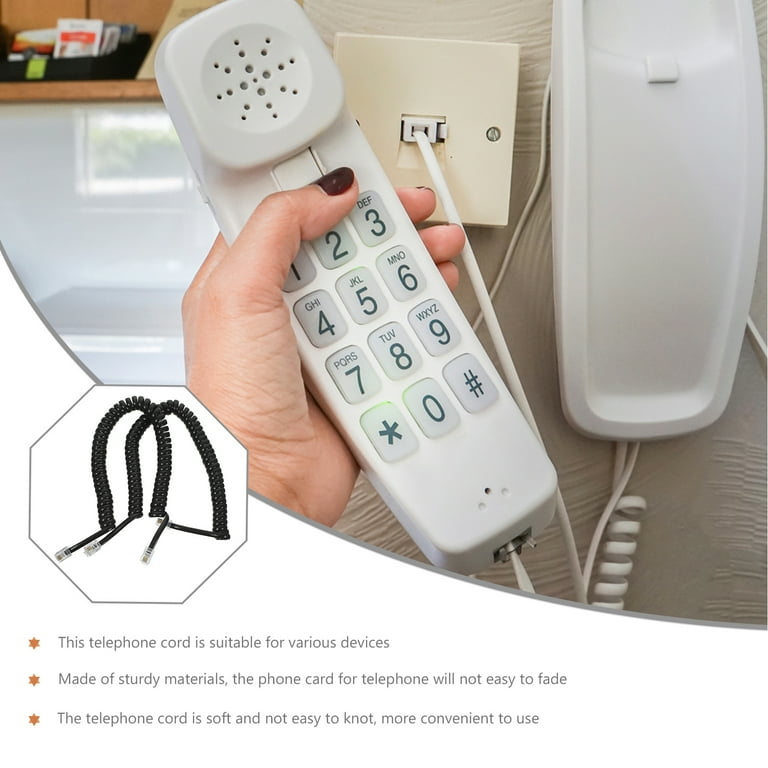 2 Pcs Telephone Cord Landline Spring Spiral Cords Cables for Black 