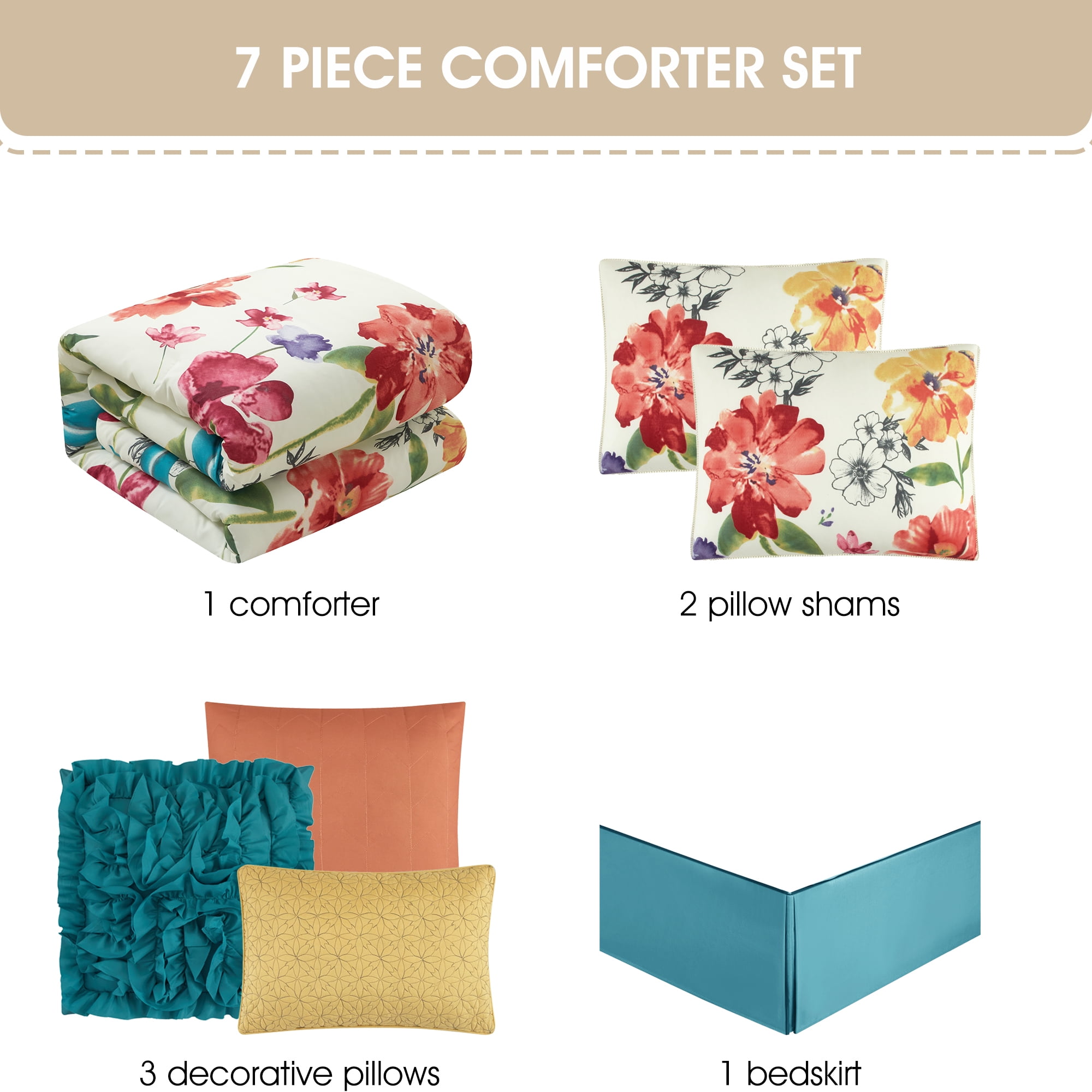 Nanshing Cassia Floral Bouquet 7 Piece Comforter Set, King