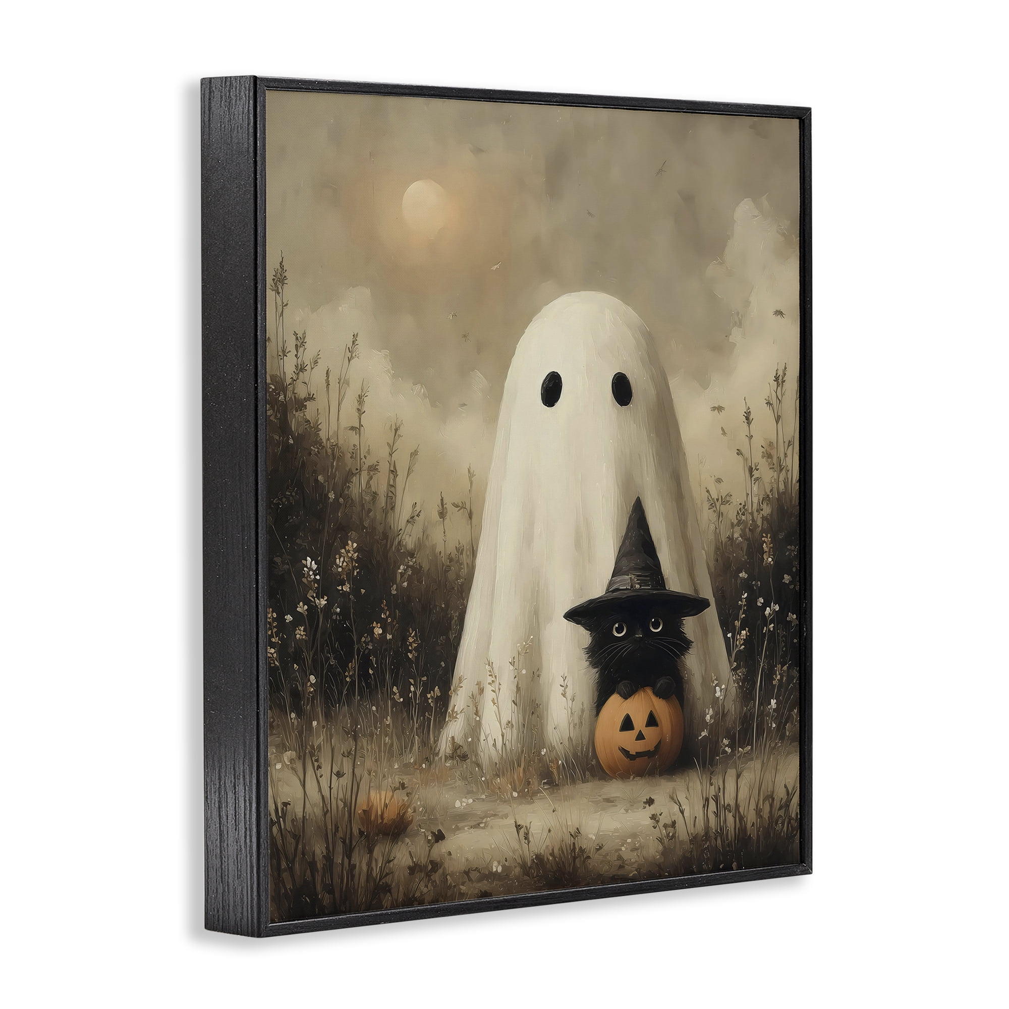 Ghost with Black Kitten Black Framed Giclee Art, design by Arlington Prints