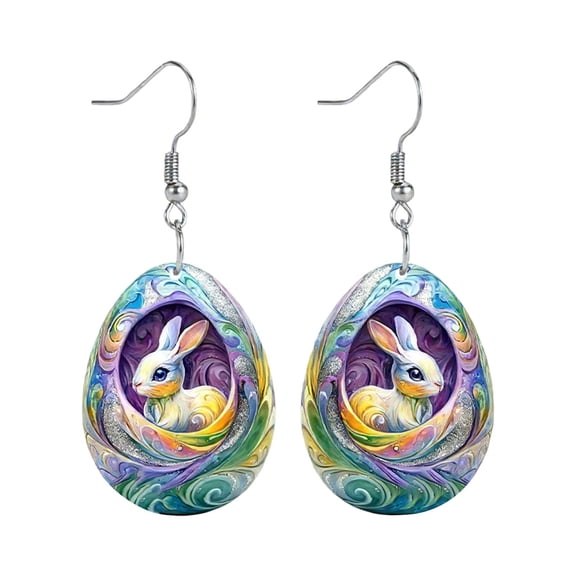 Hyhucoie Creative Easter Earrings for Women Bunny House and Egg Motif Fun Spring Jewelry Holiday Accessories Easter Gifts