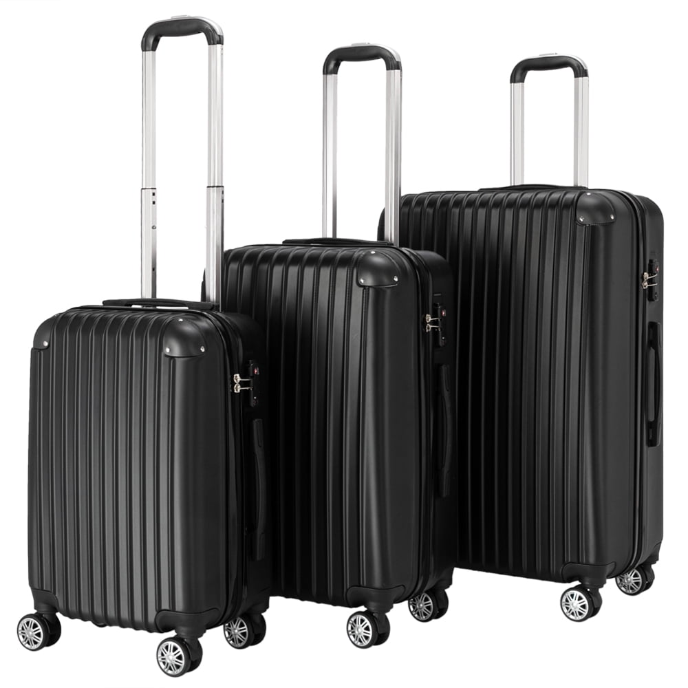 3 Pcs Luggage Travel Set Bag ABS Trolley Suitcase w/TSA Lock Black
