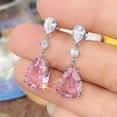 thumbnail image 3 of HOOUN 1.25'" Long Pink Teardrop Rhinestone Crystal Prom Pageant Earrings Drop Dangle, 3 of 4