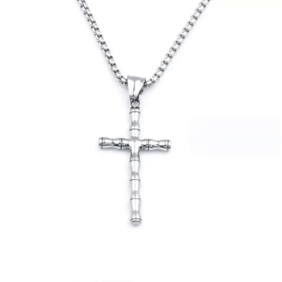 HOOUN Mens Women Chain Necklace Black Cross Stainless Steel Pendant Crucifix Jesus UK-Silver