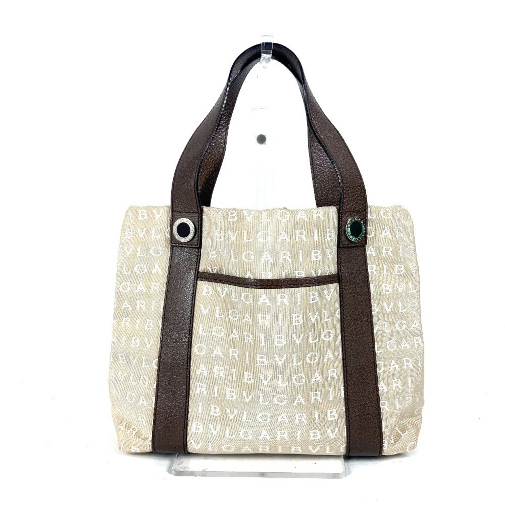 Pre-Owned BVLGARI Bulgari Shoulder Bag Logomania Tote with Pouch Canvas Leather... (Good)