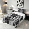thumbnail image 3 of Manfei Leopard Patchwork Twin Sheets, Cheetah Print Bedding, Gray and Black, Black Reversible 3pcs1 Flat Sheet + 1 Fitted Sheet + 1 Pillowcase, 3 of 6