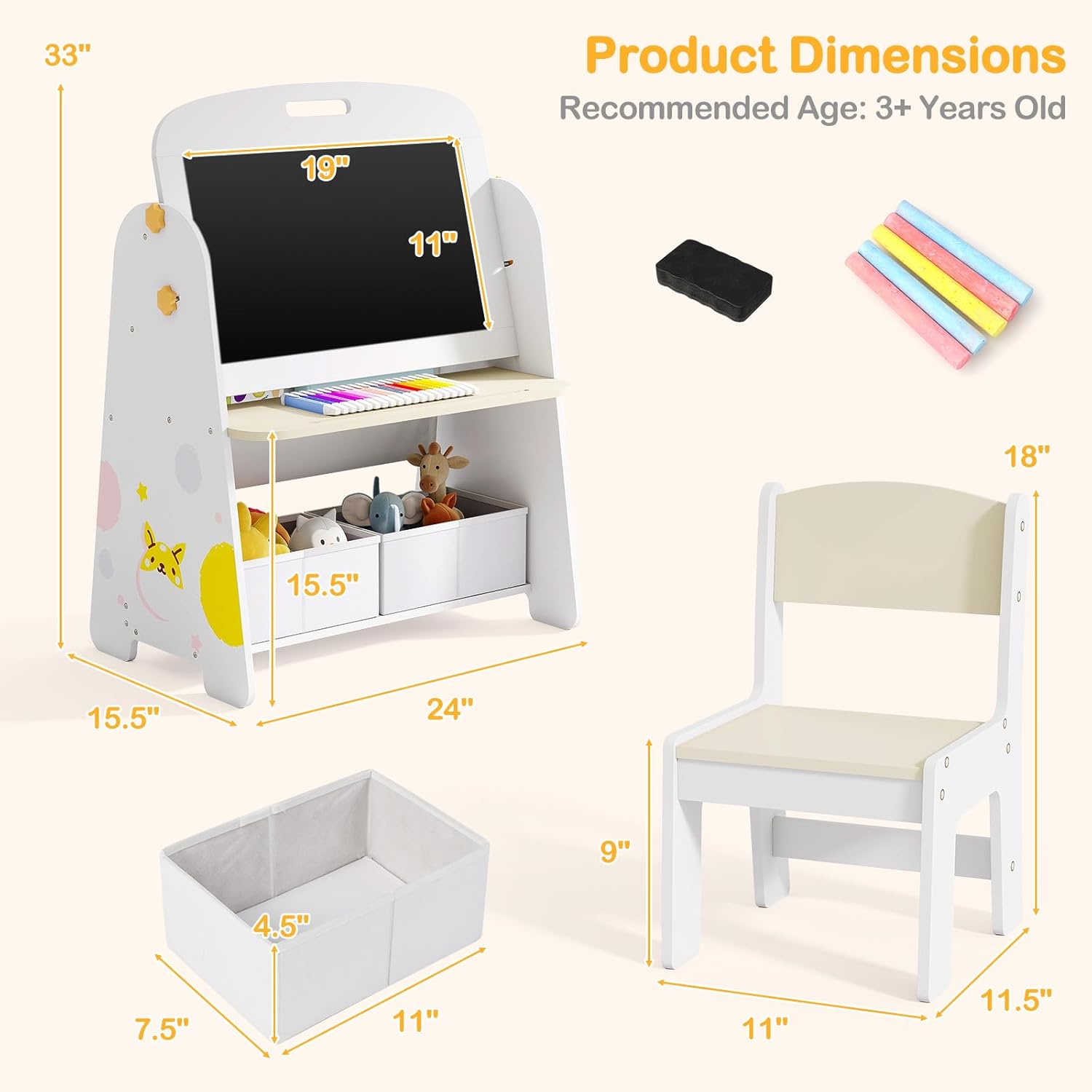 OLAKIDS Easel for Kids with Stool, 4-in-1 Double-Sided Adjustable Magnetic Chalkboard with Paper Roll, Bookshelves, Wheels, Wooden Standing Painting Drawing Art Board for Boys Girls