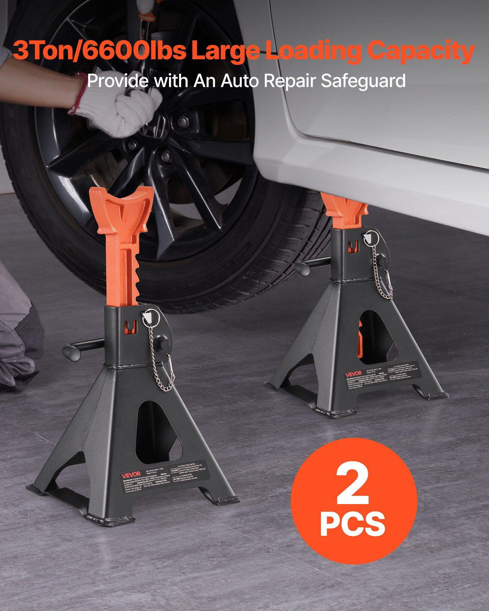Heavy Duty 3 Ton 6600 lbs Capacity Steel Jack Stands Adjustable Height 10.8-16.3 in Double Locking for SUV Pickup Car UTV ATV 1 Pair Black Orange