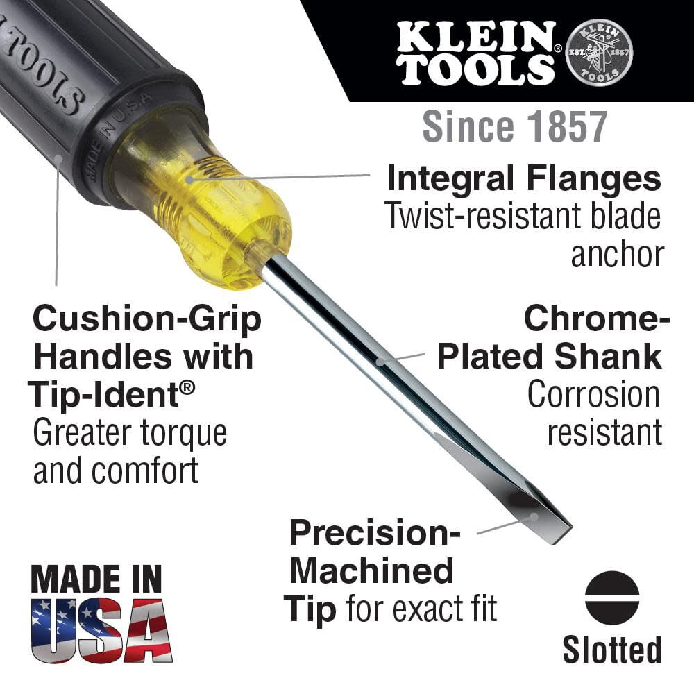 Klein Tools Heavy-Duty 7/32in Keystone-Tip Cushion-Grip Screwdriver 6 3/4in Long 6023