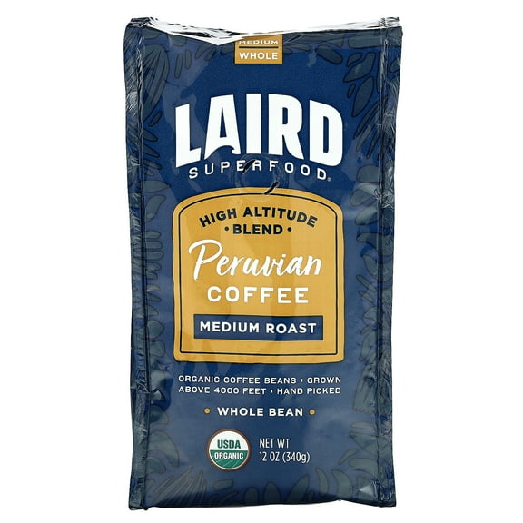 Laird Superfood Peruvian Coffee, Whole Bean, Medium Roast, 12 oz (340 g)
