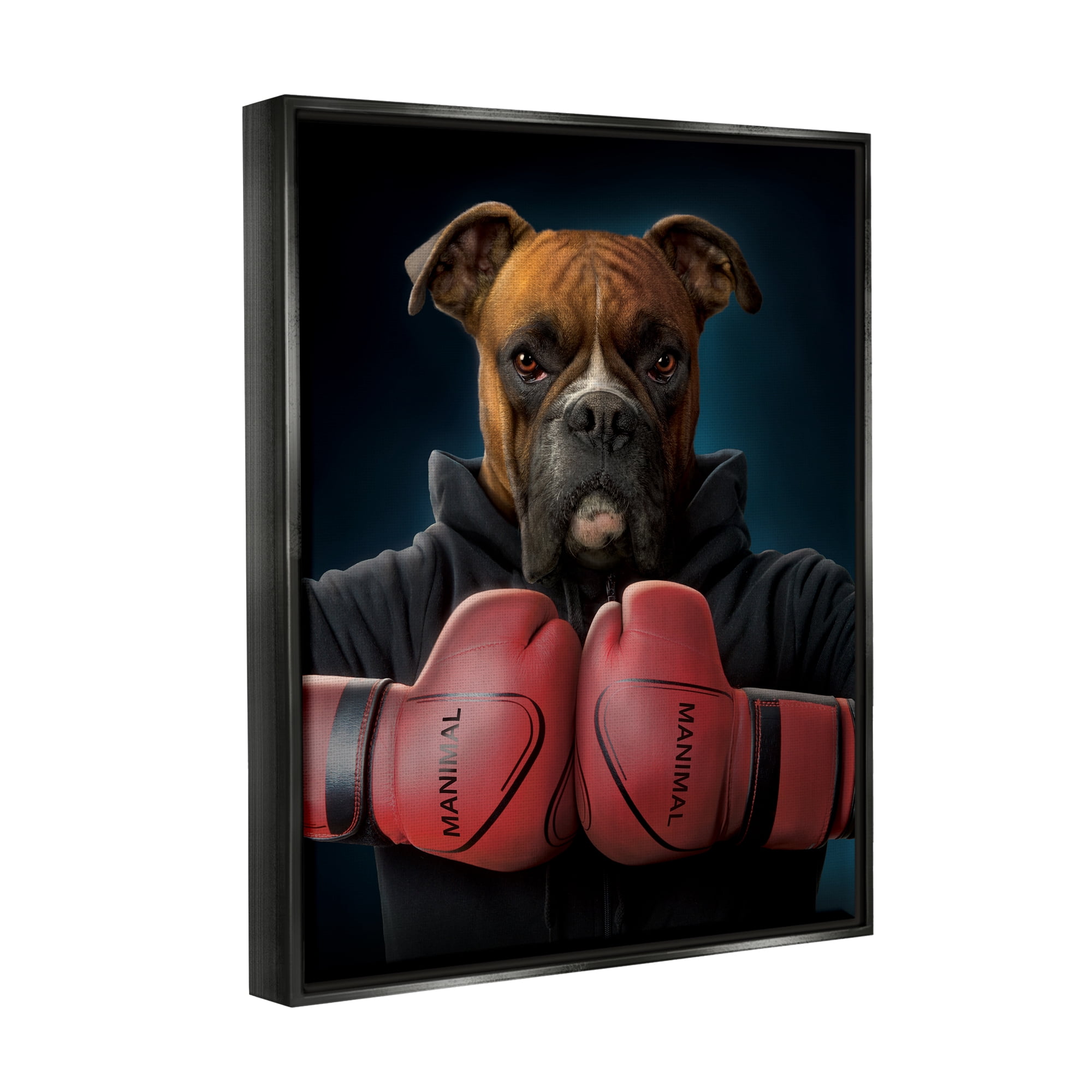 Stupell Industries Boxing Boxer Dog Animals & Insects Painting Black Floater Framed Canvas Art Print Wall Art, 25 x 31