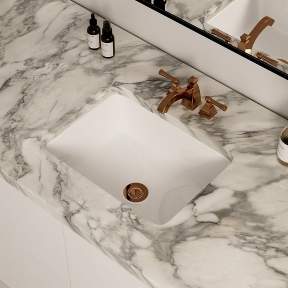 Los Flexi 15.5" x12" Undermount Bathroom Sink Rectangular Small, White Ceramic Vanity Sink With Overflow Hole, Under Counter Sink For Bathroom