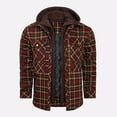 thumbnail image 2 of TFEOQRY Men's Casual Hooded Jacket Checkered Design Velvet Button Outwear with Pockets Long Sleeve Hooded Overcoat Red, 2 of 5