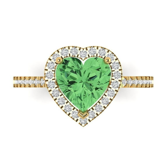 Halo Engagement Ring for Women - 2.285ct Simulated Green Diamond in 18K Yellow Gold Promise Ring