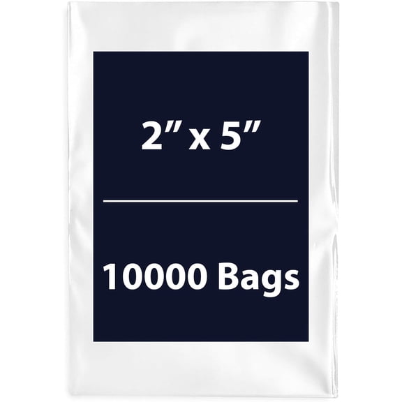 Multiple Sizes Clear Flat Poly Bags - 2"x5" & (10000 Bags) 1.5Mil Flat Open Top Plastic Packaging Packing | Flexible and Durable Plastic Bags | Low-Density Polyethylene (LDPE)