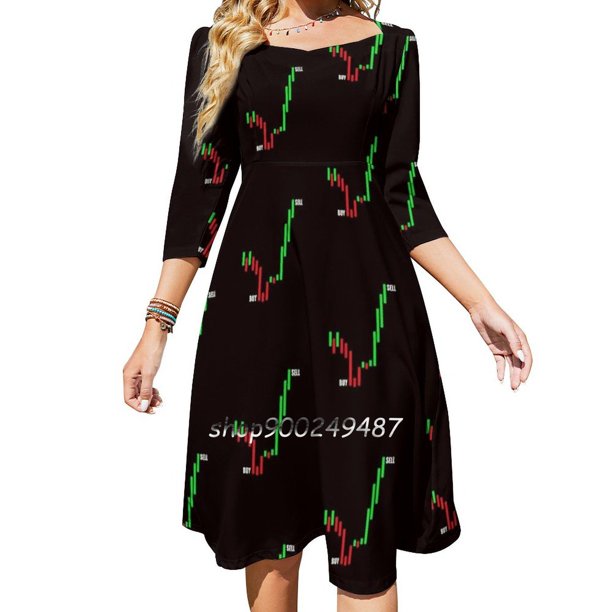 Gráfico de velas del comerciante del mercado de valores, regalo comercial, vestido de cuello cuadrado, vestido de verano dulce, vestido elegante con estampado halter para mujer, bolsa de valores