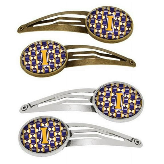 Carolines Treasures CJ1064-IHCS4 Letter I Football Purple & Gold Barrettes Hair Clips, Set of 4
